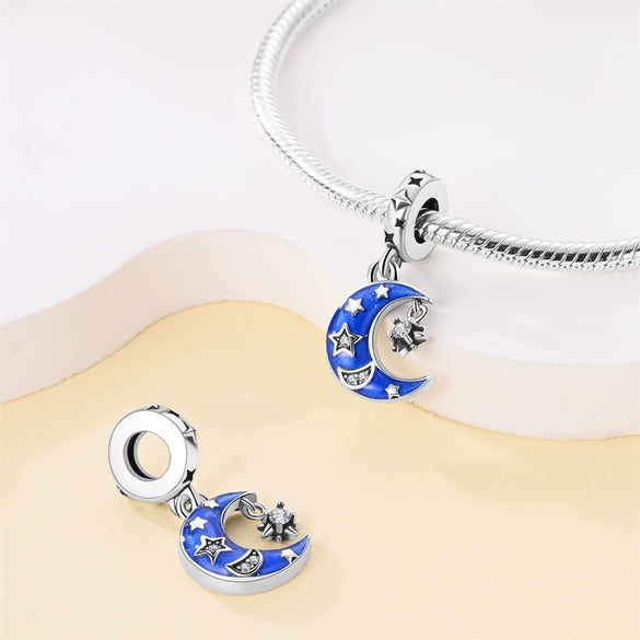 Diy Jewelry Accessories 925 Silver Pendant With Star And Moon Pattern White Copper Plated Dripping Oil Treatment