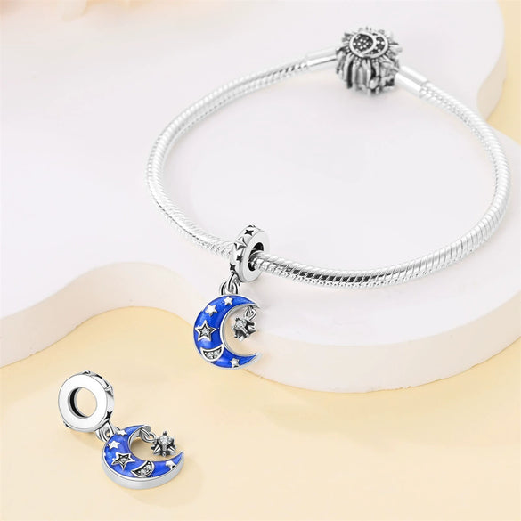 Diy Jewelry Accessories 925 Silver Pendant With Star And Moon Pattern White Copper Plated Dripping Oil Treatment