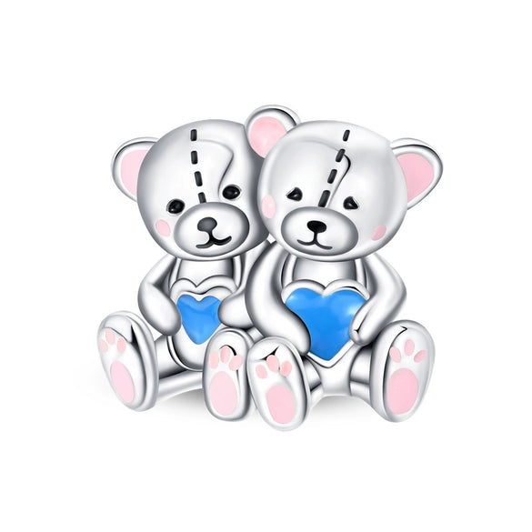 Diy Jewelry Accessories Silver Plated Cute Pet Bear Pendant Beads With Dripping Oil Design