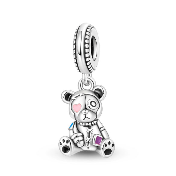 Diy Jewelry Accessories Silver Plated Cute Pet Bear Pendant Beads With Dripping Oil Design