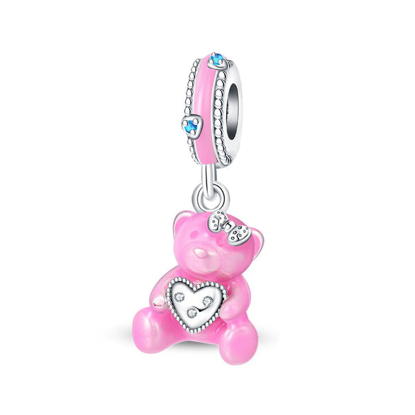 Diy Jewelry Accessories Silver Plated Cute Pet Bear Pendant Beads With Dripping Oil Design