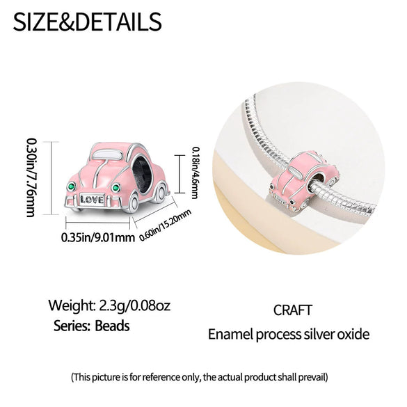 Diy Jewelry Accessories Silver Plated 925 Silver Pendant Beads Pink Car String With Dripping Oil Design