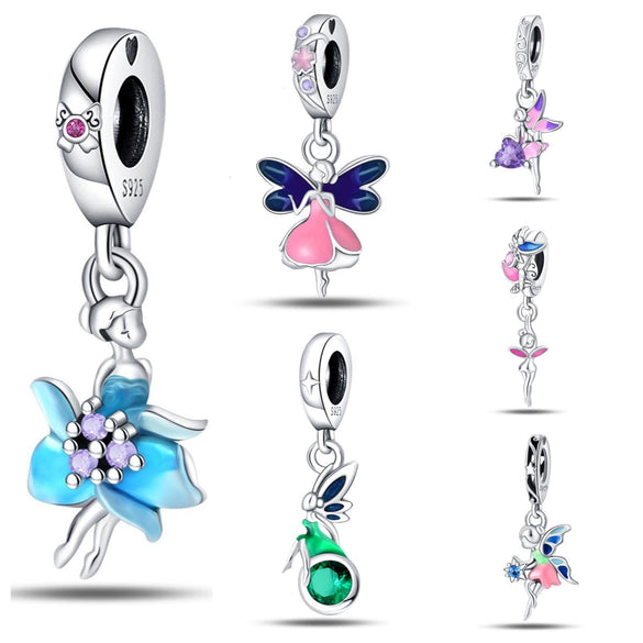 Diy Jewelry Accessories 925 Sterling Silver Beads Pendant Bracelet With Butterfly Elf Fairy Style And Dripping Oil Treatment