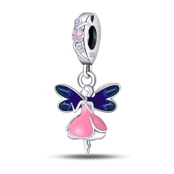 Diy Jewelry Accessories 925 Sterling Silver Beads Pendant Bracelet With Butterfly Elf Fairy Style And Dripping Oil Treatment