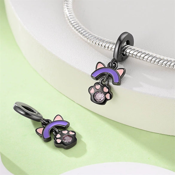 Diy Jewelry Accessories 925 Sterling Silver Cat Claw Pendant Beads With Dripping Oil Design For Pet Friendship Bracelet