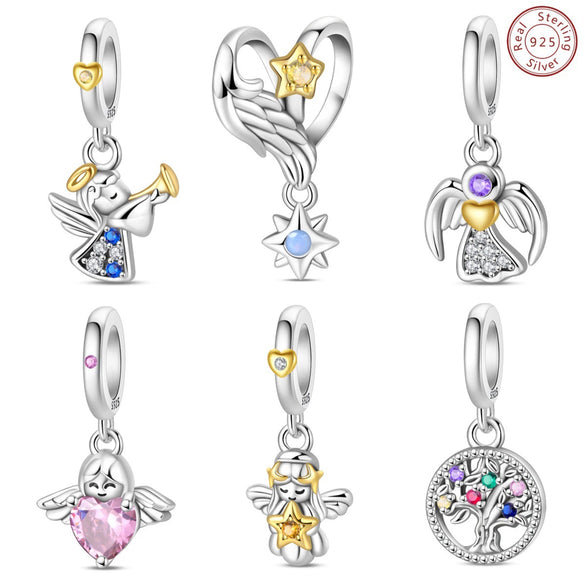 Diy Jewelry Accessories 925 Sterling Silver Charm With Heart Angel Wings Tree Of Life Star Beads Pendant For Bracelet Necklace With Dripping Oil Design