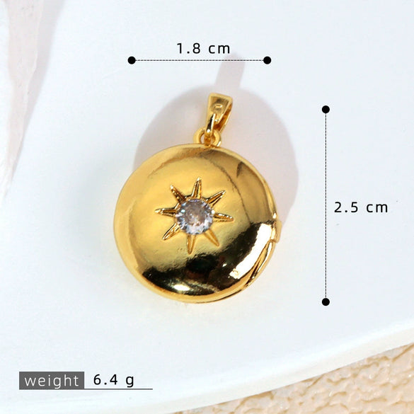 Diy Jewelry Accessories Women's Copper Photo Album Necklace Pendant Inlaid Gold With Crown Heart Shape And Cartoon Characters Electroplated