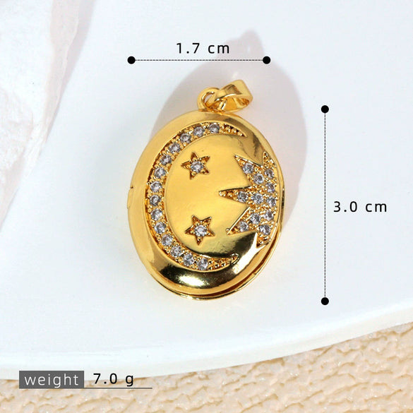 Diy Jewelry Accessories Women's Copper Photo Album Necklace Pendant Inlaid Gold With Crown Heart Shape And Cartoon Characters Electroplated