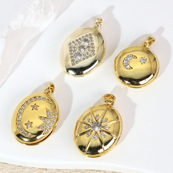 Diy Jewelry Accessories Women's Copper Photo Album Necklace Pendant Inlaid Gold With Crown Heart Shape And Cartoon Characters Electroplated