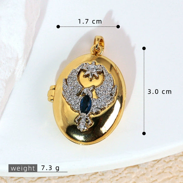 Diy Jewelry Accessories Women's Copper Photo Album Necklace Pendant Inlaid Gold With Crown Heart Shape And Cartoon Characters Electroplated