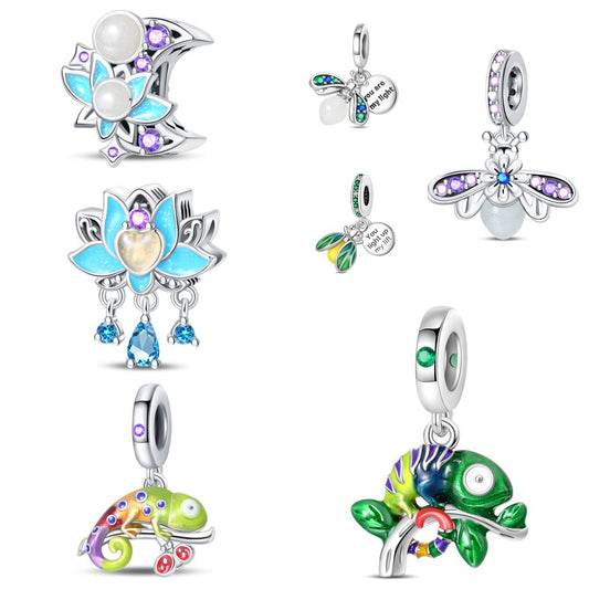 Diy Jewelry Beads Bracelet Copper Plated 925 Silver Luminous Chameleon Firefly Style With Dripping Oil Treatment