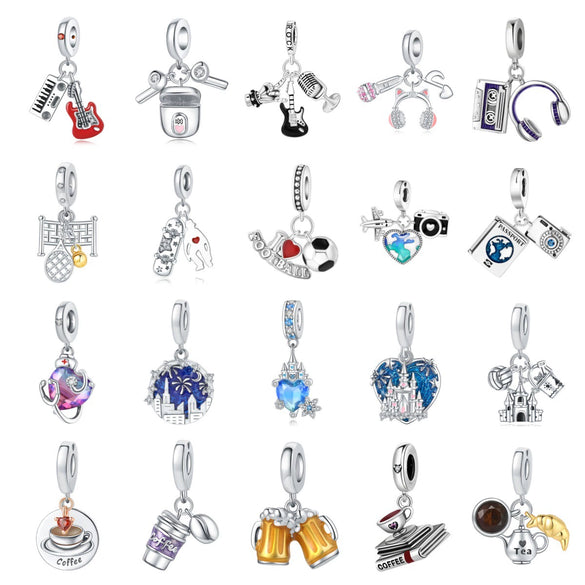 Diy Jewelry Bracelet Accessories Bluetooth Headset Coffee Beer Guitar Charm Hanging Beads Silver Plated Dripping Oil