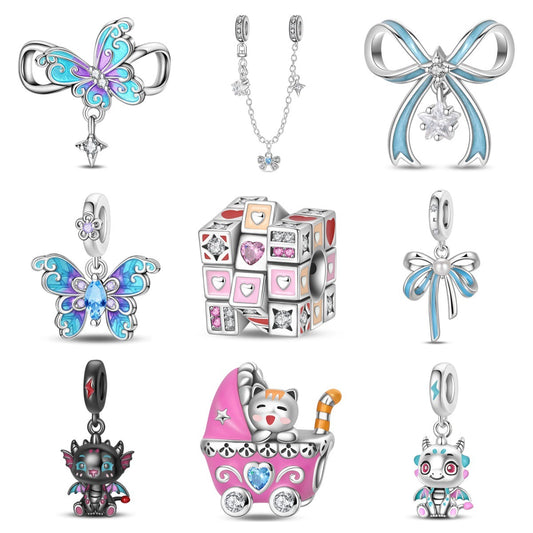 Diy Jewelry Bracelet Accessories Charm Bead Copper Silver Plated Little Black Dragon Eternal Butterfly Rubik's Cube Dripping Oil Original Design