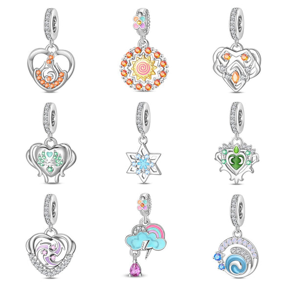 Diy Jewelry Bracelet Accessories Charm Pendant Beads Heart Sun Rainbow Water Fire Energy Copper Silver Plated Dripping Oil Style