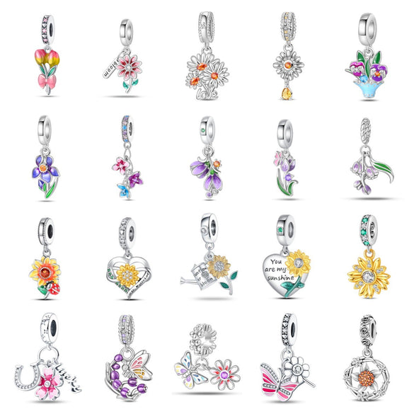 Diy Jewelry Bracelet Accessories Charm Pendant Beads Plant Daisy Sunflower Tulip Copper Silver Plated Dripping Oil Original Design