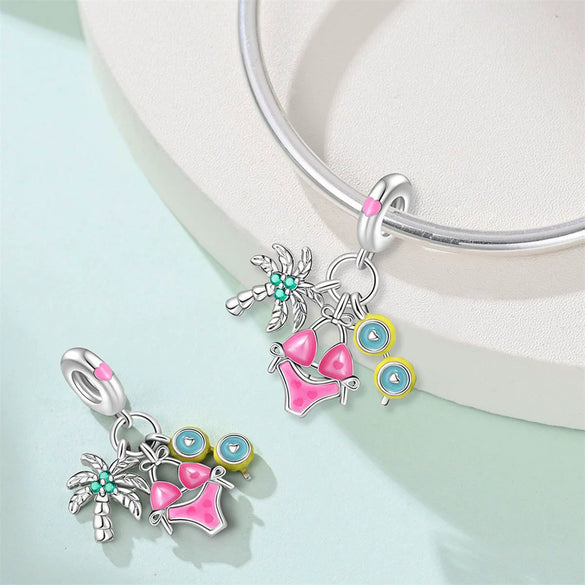 Diy Jewelry Bracelet Accessories Copper Silver Plated Dripping Oil Style Beach Castle Beads Pendant