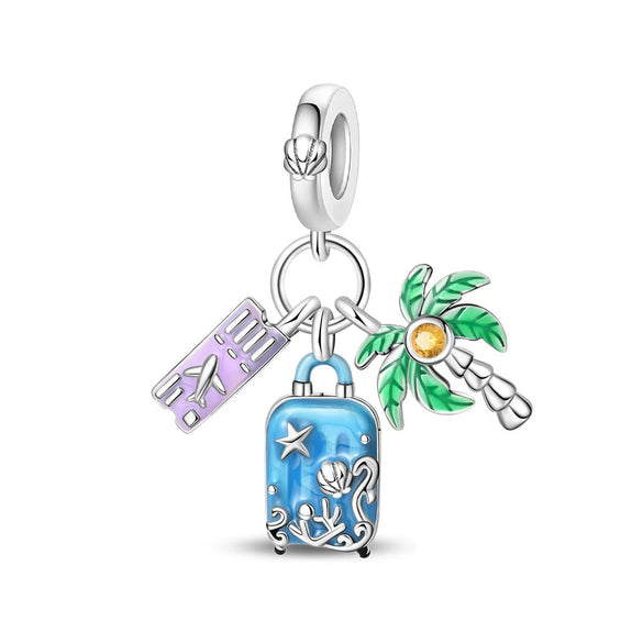 Diy Jewelry Bracelet Accessories Copper Silver Plated Dripping Oil Style Beach Castle Beads Pendant