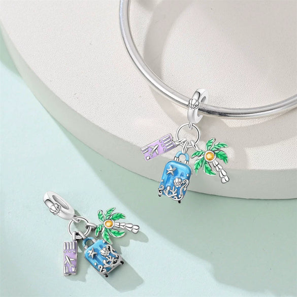 Diy Jewelry Bracelet Accessories Copper Silver Plated Dripping Oil Style Beach Castle Beads Pendant