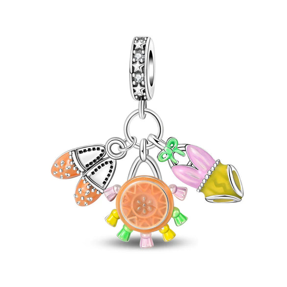 Diy Jewelry Bracelet Accessories Copper Silver Plated Dripping Oil Style Beach Castle Beads Pendant