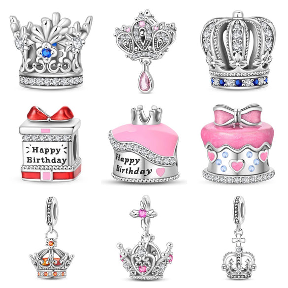 Diy Jewelry Bracelet Accessories Queen Princess Crown Birthday Cake Charm Beads Silver Plated Dripping Oil Style