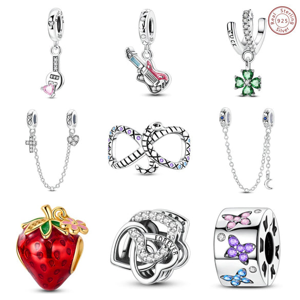 Diy Jewelry Bracelet Accessories 925 Sterling Silver Charm Strawberry Four Leaf Clover Butterfly Chain Beads With Dripping Oil Design