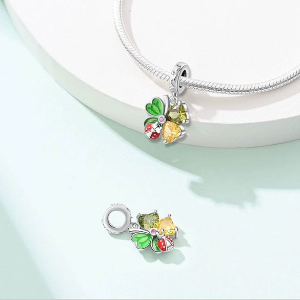 Diy Jewelry Bracelet Pendant Beads Copper Plated 925 Silver With Bee Dragonfly Butterfly Four Leaf Clover Zircon And Dripping Oil Design