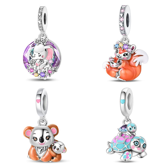 Diy Jewelry Bracelet Pendant Squirrel Cute Animal Beaded Accessories Silver Plated Dripping Oil Style For Women