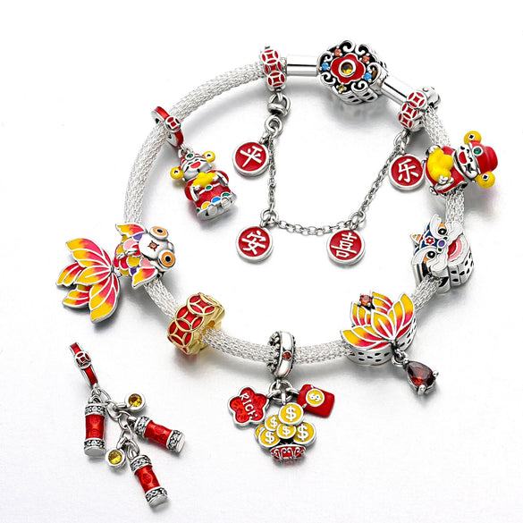 Diy Jewelry Bracelet Silver Plated Hanging Beads Dripping Oil Style