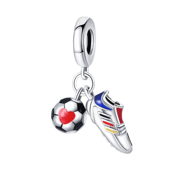 Diy Jewelry Bracelet Silver Plated With Dripping Oil Treatment European Cup Football Jersey Shoes Trophy Hanging Beads Style