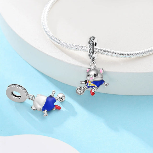 Diy Jewelry Bracelet Silver Plated With Dripping Oil Treatment European Cup Football Jersey Shoes Trophy Hanging Beads Style