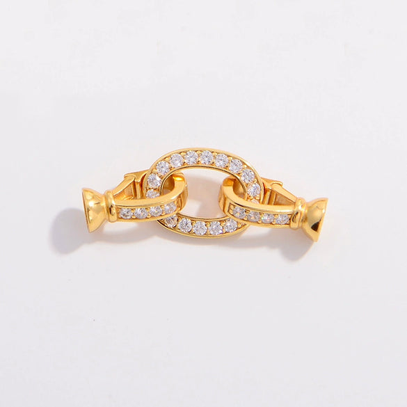 Diy Jewelry Buckle Double Buckle Connector S925 Sterling Silver Microinlaid Zircon Round Pearl Shape Minimalist Style
