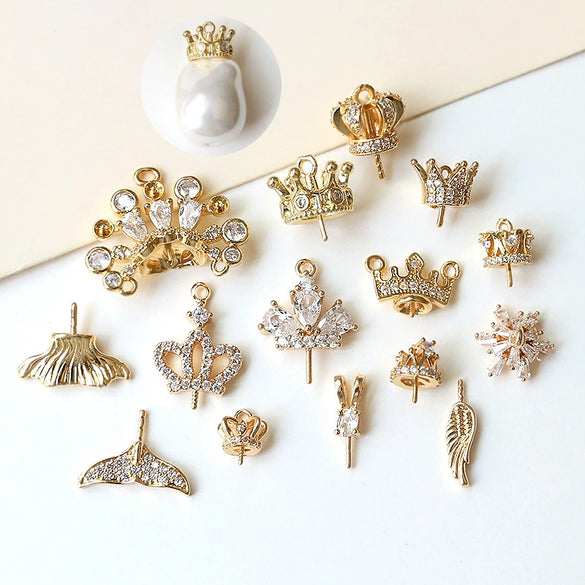 Diy Jewelry Earrings Copper Crown Mermaid Tail Small Wings Real Gold Electroplated With Pearl Decorative Accessories