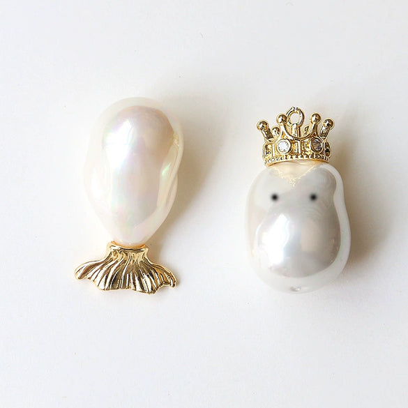 Diy Jewelry Earrings Copper Crown Mermaid Tail Small Wings Real Gold Electroplated With Pearl Decorative Accessories
