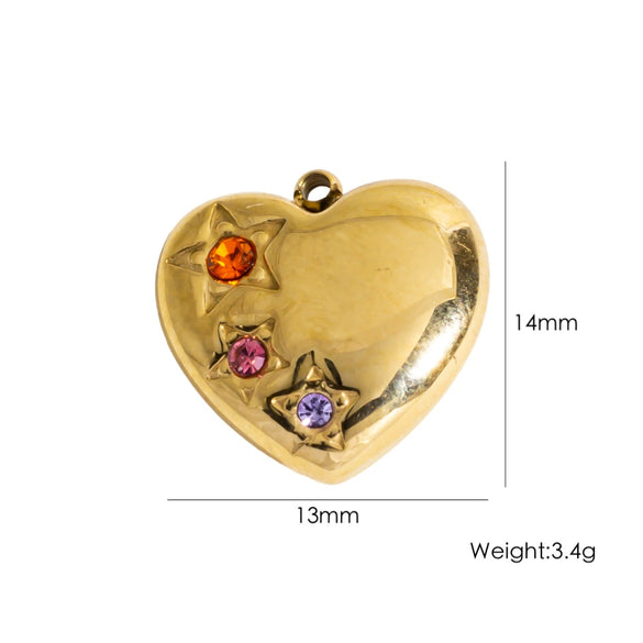 Diy Jewelry Pendant 304 Stainless Steel Colorful Diamondinlaid Peach Heart Pendant Electroplated