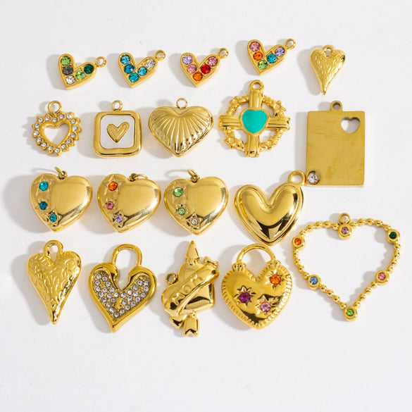 Diy Jewelry Pendant 304 Stainless Steel Colorful Diamondinlaid Peach Heart Pendant Electroplated