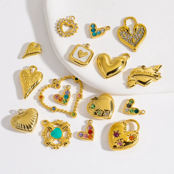 Diy Jewelry Pendant 304 Stainless Steel Colorful Diamondinlaid Peach Heart Pendant Electroplated
