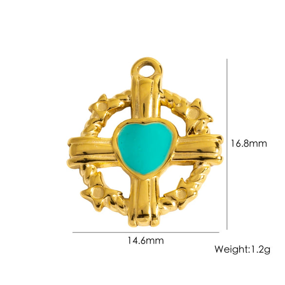 Diy Jewelry Pendant 304 Stainless Steel Colorful Diamondinlaid Peach Heart Pendant Electroplated