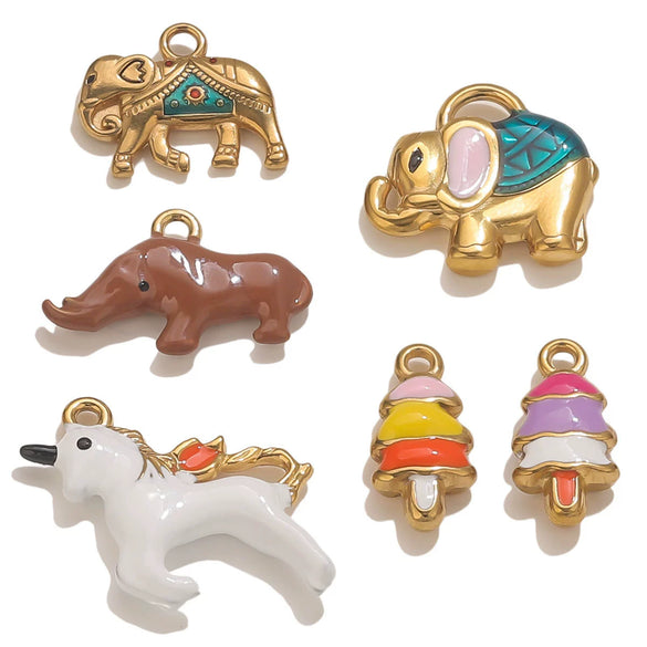 Diy Jewelry Pendant Stainless Steel Plated 18K Vacuum Colorpreserving Elephant Horse Rhino Christmas Tree Shaped With Dripping Oil Technique