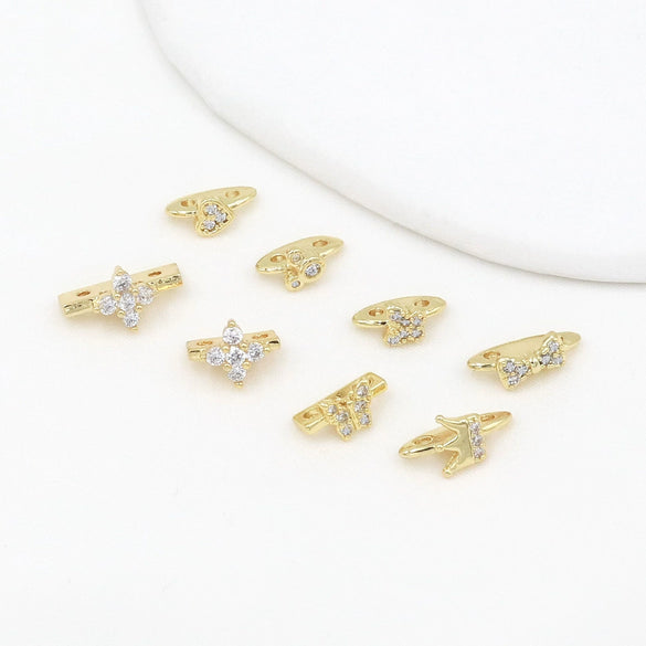 Diy Jewelry Spacer Beads Copper 18K Real Gold Plated Microinlaid Zircon Bow Style Allmatching Geometric