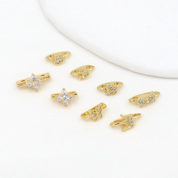 Diy Jewelry Spacer Beads Copper 18K Real Gold Plated Microinlaid Zircon Bow Style Allmatching Geometric