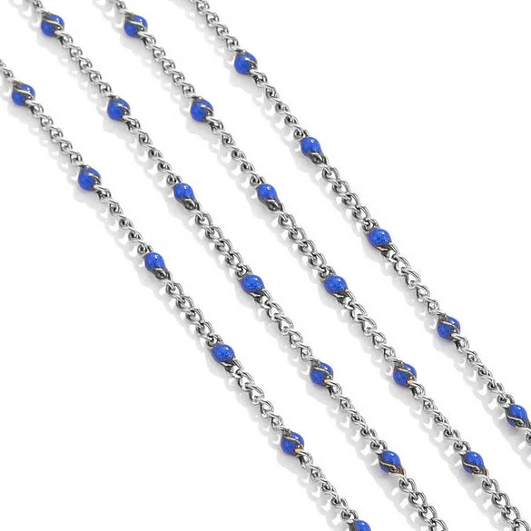 Diy Jewelry Stainless Steel Bead Chain With 18K Gold Enamel Glaze Treatment Round Bead Design