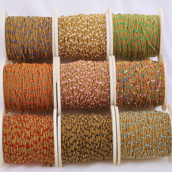Diy Jewelry Stainless Steel Bead Chain With 18K Gold Enamel Glaze Treatment Round Bead Design