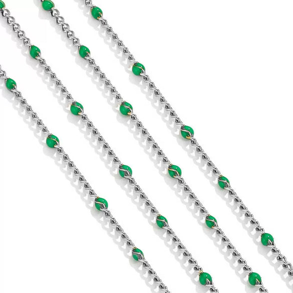 Diy Jewelry Stainless Steel Bead Chain With 18K Gold Enamel Glaze Treatment Round Bead Design