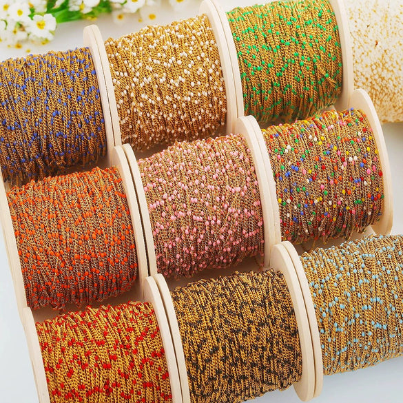 Diy Jewelry Stainless Steel Bead Chain With 18K Gold Enamel Glaze Treatment Round Bead Design