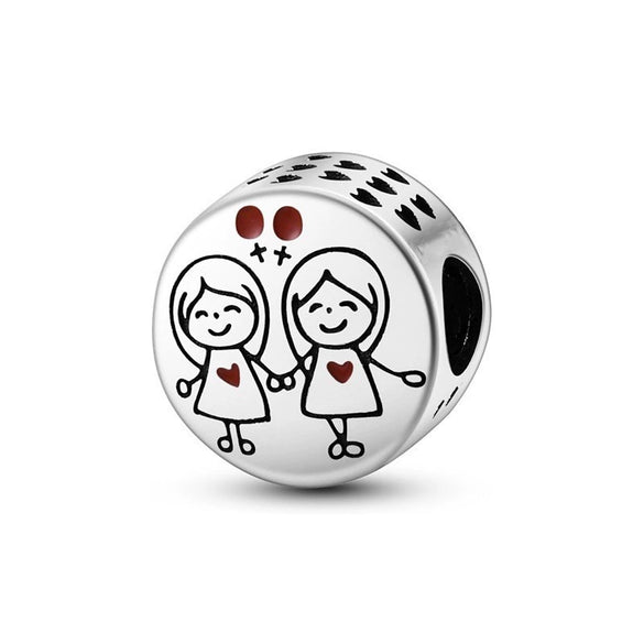 Diy Love Beads Pendant Jewelry 925 Silver Copper Plated With Dripping Oil Design For Family Friendship