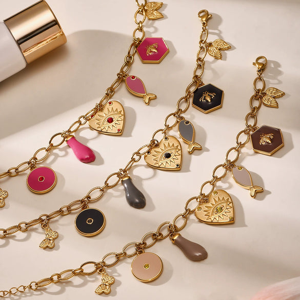 Diy Multiaccessory Burgundy Oil Dripping Heart Necklace And Bracelet Set In Stainless Steel With Diamonds Electroplated For Women