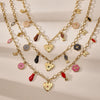 Diy Multiaccessory Burgundy Oil Dripping Heart Necklace And Bracelet Set In Stainless Steel With Diamonds Electroplated For Women