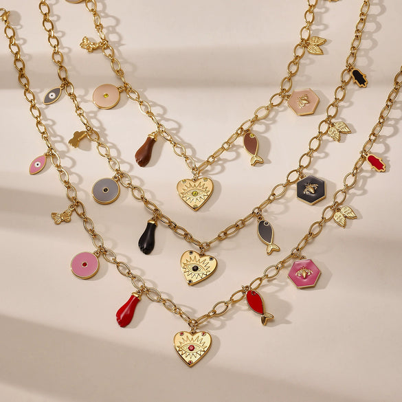 Diy Multiaccessory Burgundy Oil Dripping Heart Necklace And Bracelet Set In Stainless Steel With Diamonds Electroplated For Women