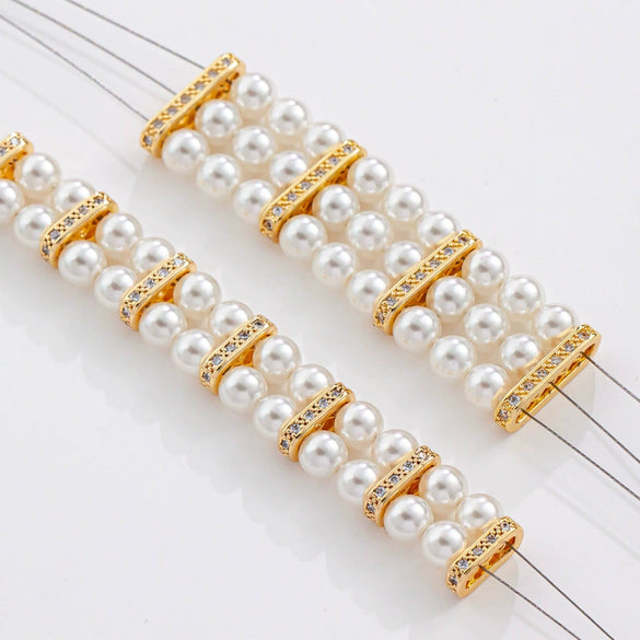 Diy Pearl Bracelet With Three Row Oval Spacer Beads Copper Plated Real Gold And Micro Zircon Electroplating Treatment