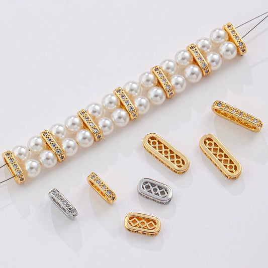 Diy Pearl Bracelet With Three Row Oval Spacer Beads Copper Plated Real Gold And Micro Zircon Electroplating Treatment